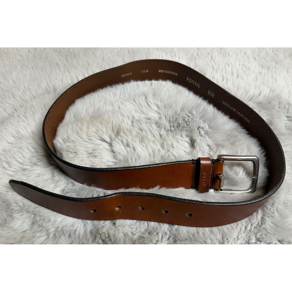 Fossil Mens Brown Genuine Leather Belt Size 36 MB125220036 Silver Buckle - Picture 5 of 5